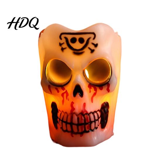 Horror Theme Room Accessories Halloween Flameless LED Candle Spooky Skull Pumpkin Fake Pillar Candles Battery Creative Gift for Lovers Operated