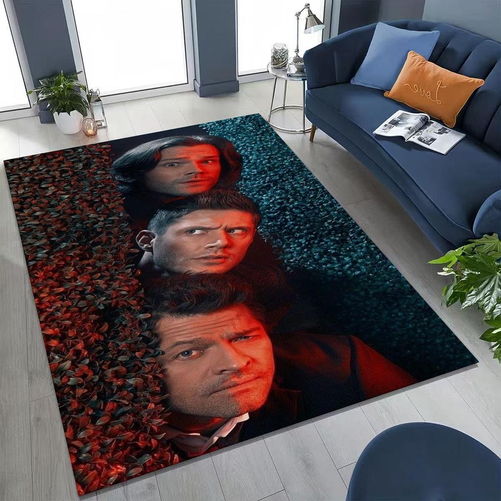 Tapete SPN Supernatural Dean Sam Winchester Castiel para Quarto Sala Sofá Casa Capacho Decoração, Tapete de Chão Grande Antiderrapante para Crianças