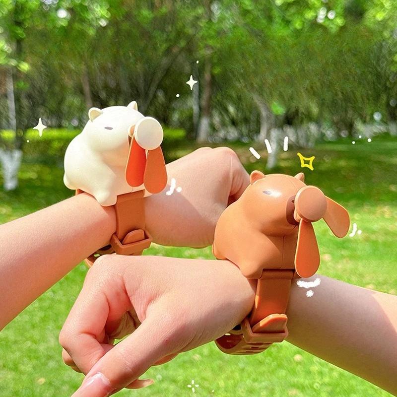 Cartoon Cute Dolphin Watch Fan Adjustable Soft Rubber Strap Summer Outdoor Portable Fan Three Speed Control Charging Fan