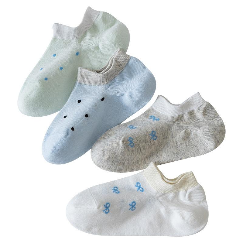 Bowknot Socks, Women's Polka Dot Short Socks, Women's Solid Color Summer Thin Breathable White Short Socks, Summer