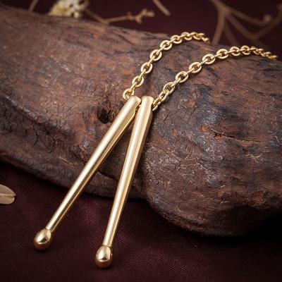 Colar com Pingente de Baquetas Hip-Hop Tendência Feminino Masculino Nova Moda Acessório Punk de Metal Aço Titânio Joia para Festa