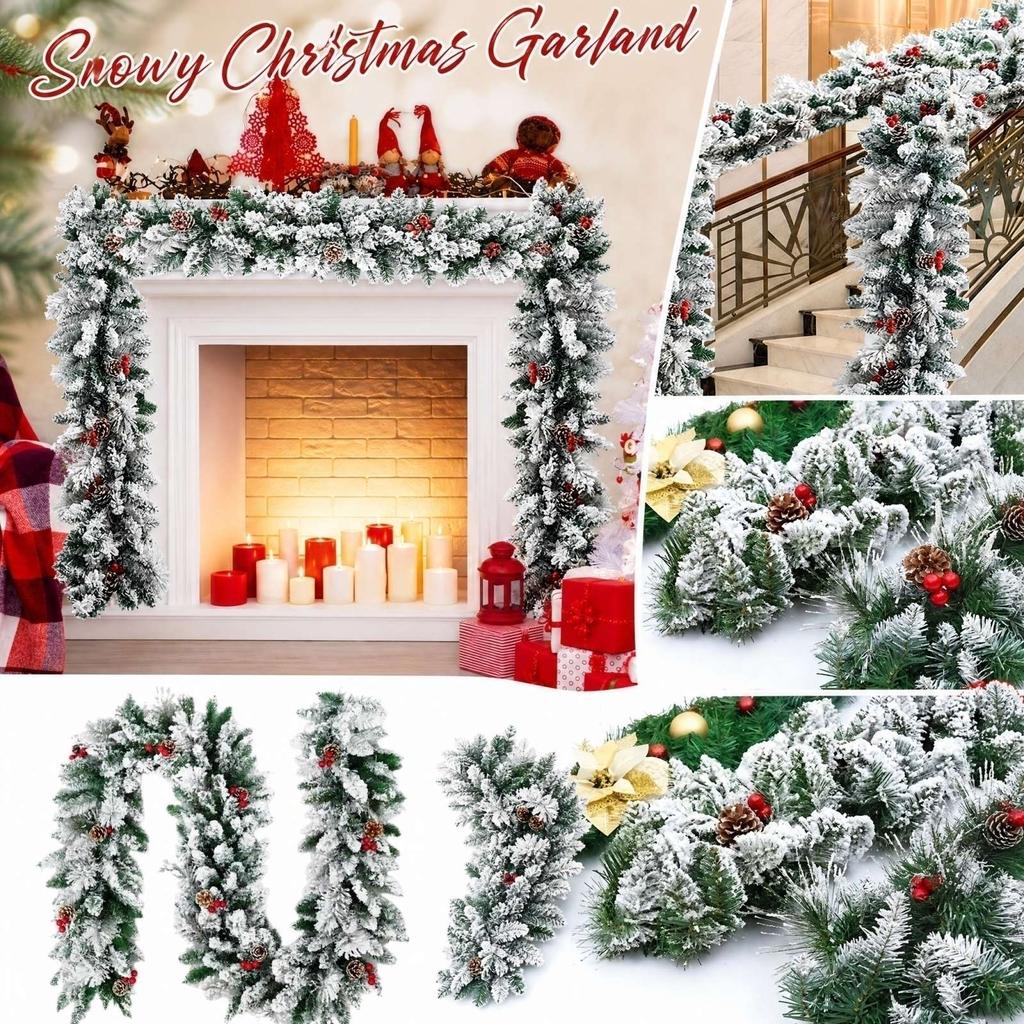 Flocked Artificial and Needle Christmas Garland 6ft for Front Door Window Holiday Decor