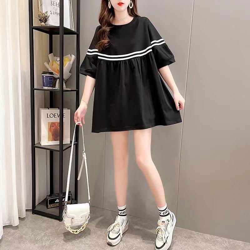 

Женский топ большого размера с двухцветной лоскутной отделкой и коротким рукавом - Лестный, Стройнящий, Модная футболка для лета/осени 3XL 160-180 чёрный