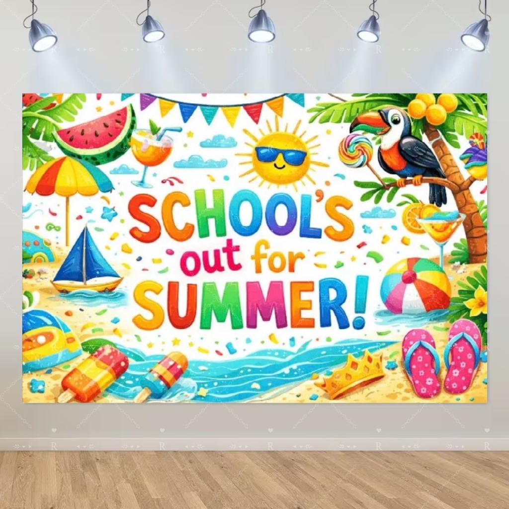 School's Out for Summer Theme Background Summer Pool Party Decoration Backdrop Baby Shower Props Photography Banner Supplies