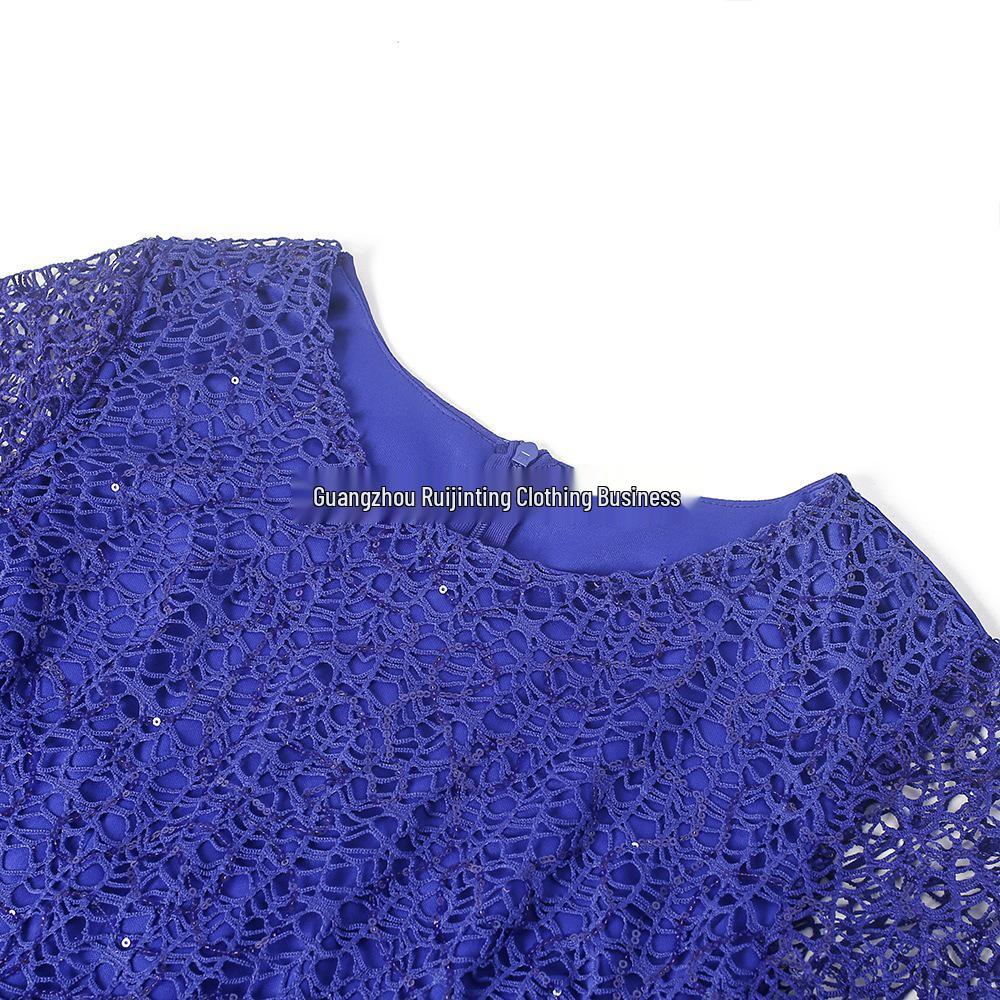 African European Women's Plus Size 2023 New Lace Heavy Work Chiffon Dress