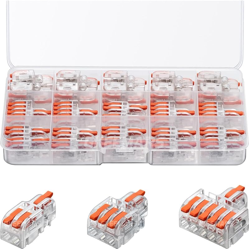 GKEEMARS 26Pcs Compact Splicing Connectors Wire Connectors Kit 2, 3 and 5 Circuit Inline Splices 24-12 AWG (Grey)