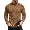Men's Leopard Print Thermal Base Layer Shirt Long Sleeve Neck Undershirt Top for Fall and Winter