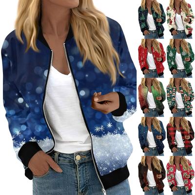 Jackets For Women Long Sleeve  Lightweight Zip Up  Print Outerwear Casual Quilted Jackets Whith Pockets