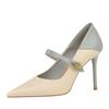 European And American Retro Single-Line Buckle High Heels Thin Heels Shallow-Mouthed Pointed Toe Single Shoes Niche High-End