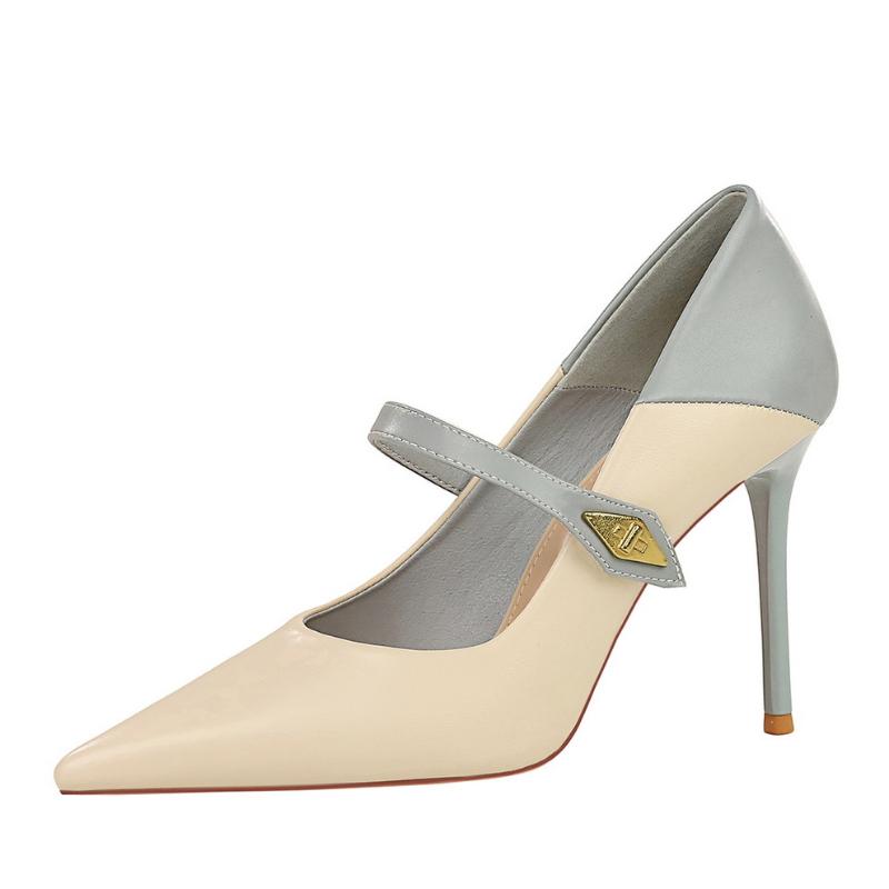 European And American Retro Single-Line Buckle High Heels Thin Heels Shallow-Mouthed Pointed Toe Single Shoes Niche High-End
