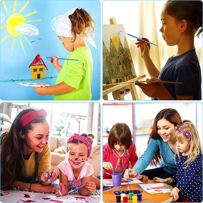 10pcs DIY Artist Paint Brushes for Kids Round Flat Miniature Nylon Hair Acrylic Watercolor Gouache Art Kits