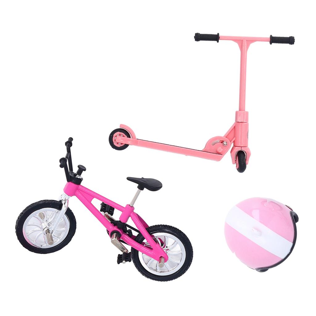 Miniature Bike Scooter Set with Helmet Realistic High Simulation Garden Decor Dollhouse Bike