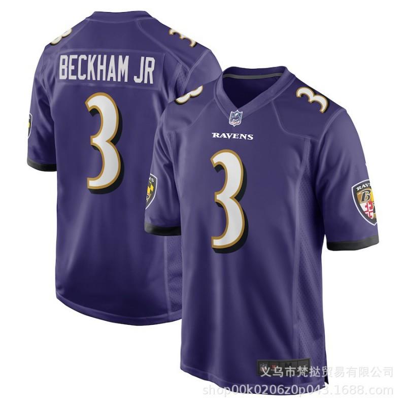 Camiseta NFL Baltimore Ravens para Hombre 8 Lamar Jackson 14 Marquise Brown Morado Blanco Negro Mezcla de Algodón Manga Corta Cuello en V Fanático del Deporte
