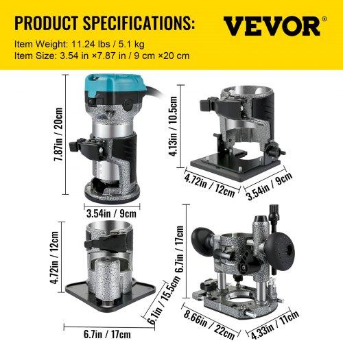 VEVOR Router Tool, 710W Wood Router, Router for Woodworking with 3 Router Collets
