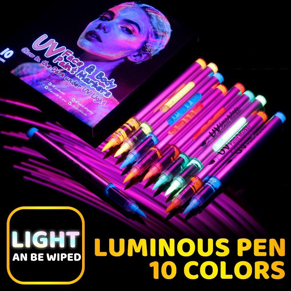 10 Colors Glow In the Dark Body Paint Washable Fluorescent Temporary Markers Highlighters DIY UV Neon Face Paint Markers