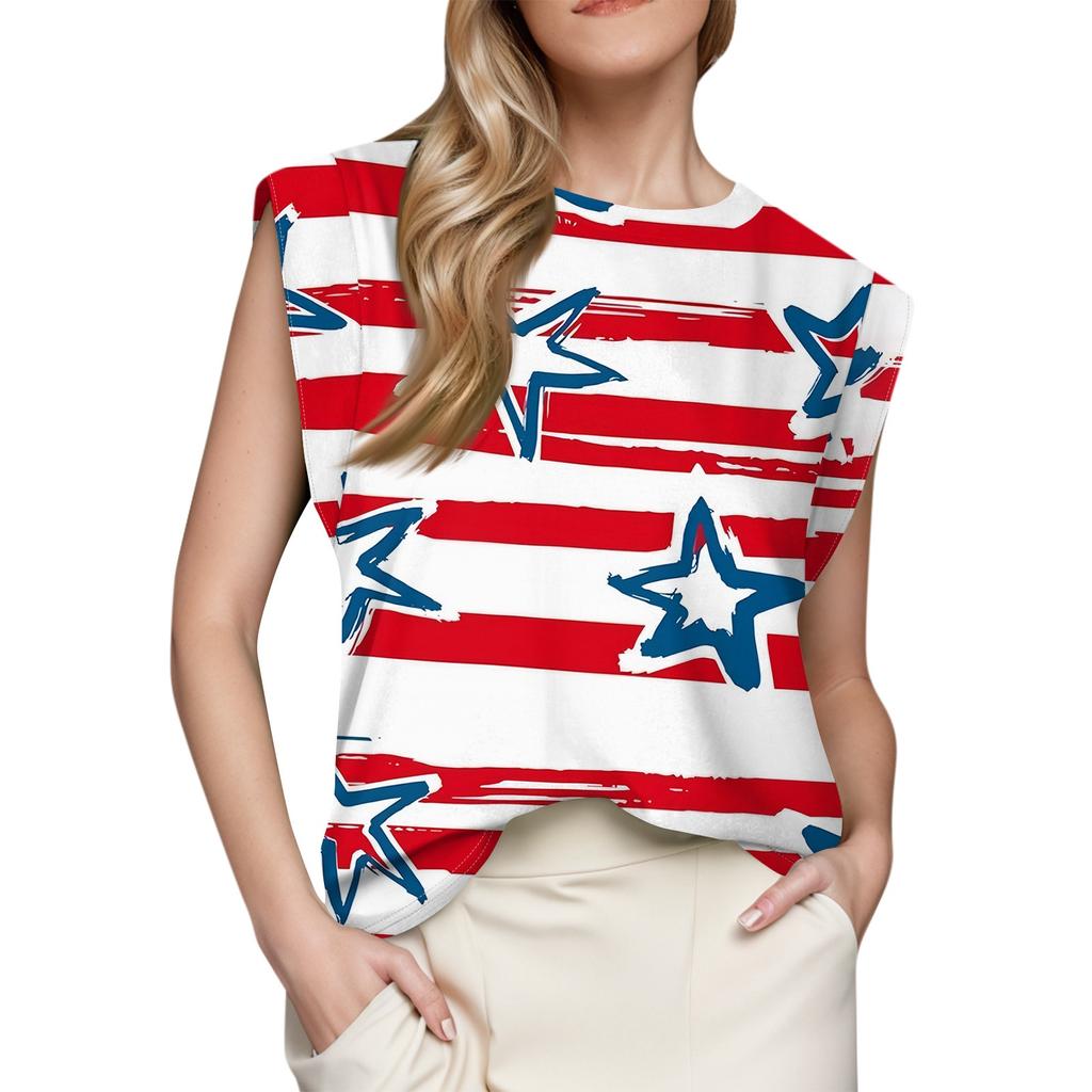 Women's Cap Sleeve Top Summer Printed Tank Top Basic T-Shirt Casual Loose