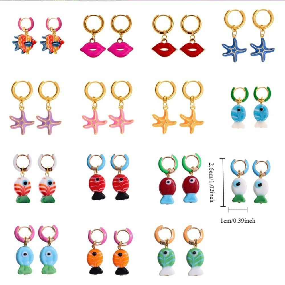 Starfish Charms Ear Buckle Lip Hoop Earrings Simple Enamel Fish Earrings  Party