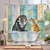 Funny Cat, Dog Shower Curtains with Hooks Home Decoration for Funny Bath Animal Bathroom Curtain Polyester Fabric Bath Curtain