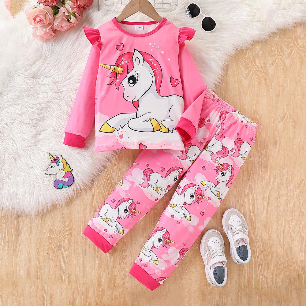 Girls' Long Sleeve Pegasus Cartoon Two-Piece Suit - Spring/Autumn Fashion