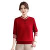 Year of the Rat Red Velvet Sweater for Mid-Aged and Elderly Women - Chinese Style Warm Winter Clothing
