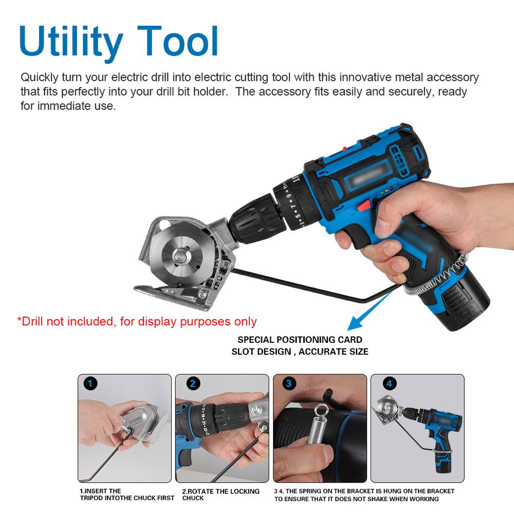 Conversion tool from electric drill to fabric cutter, highly  , polished blades for gentle shearing, with special positioning slot design for ceil