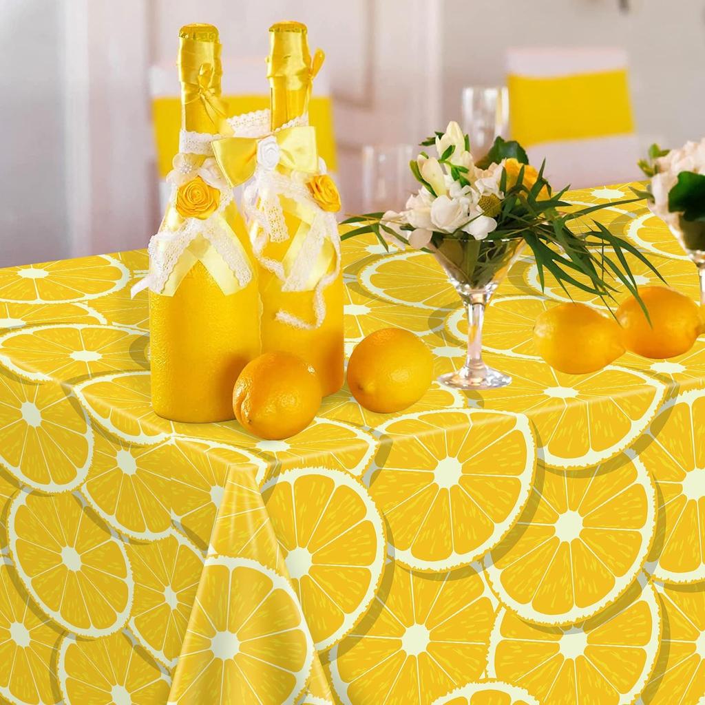 4 Pack Lemon Tablecloth Lemons Summer Party Tablecover Rectangle Table Cover 51 x 86 " Yellow Lemonade Disposable for Lemon Theme Birthday Party