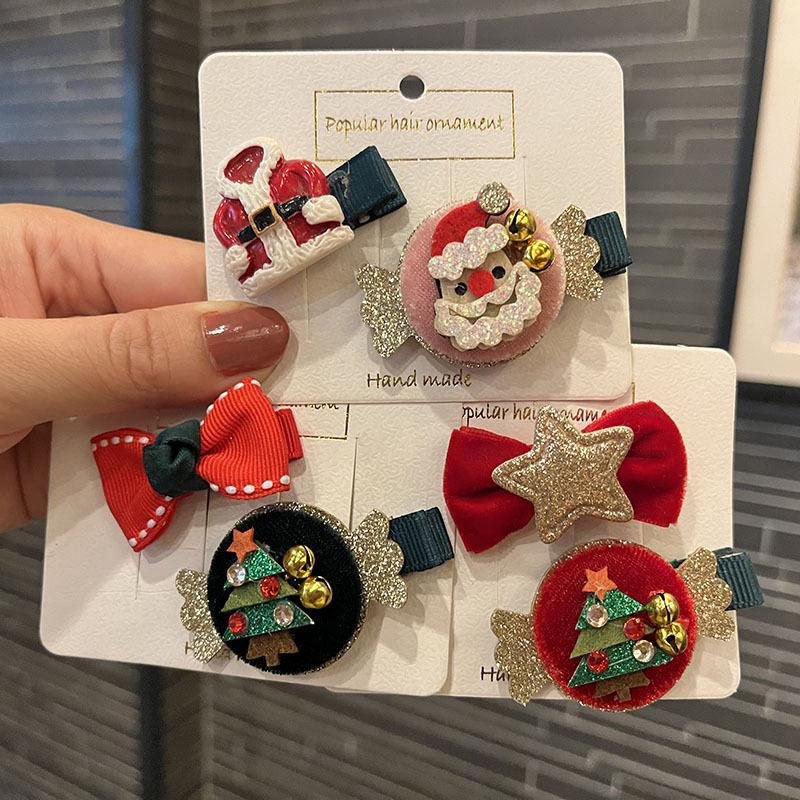 Kids' Festive Santa Claus Candy Hair Clips - Cute Princess Cartoon Hairpins for Holiday Performances