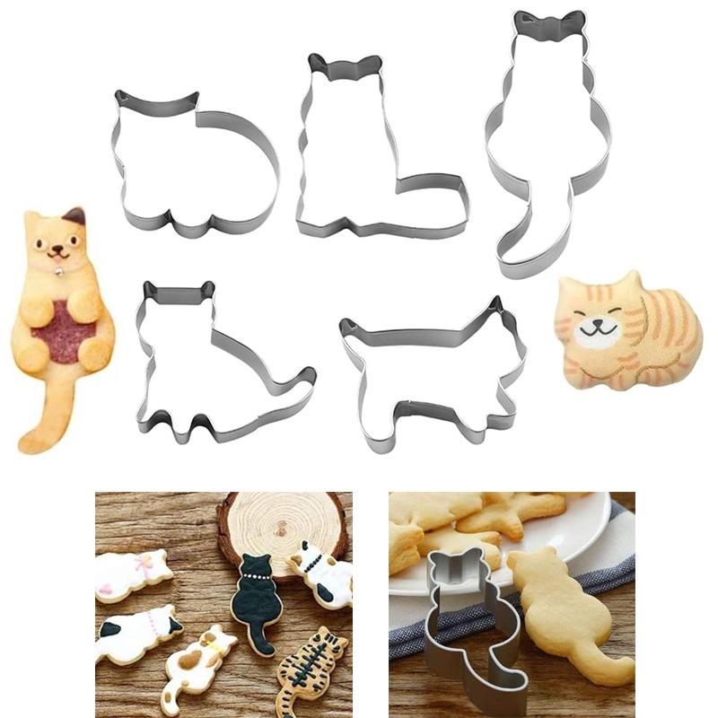 5 Adet/Set Karikatür Kedi Fare Tavşan Şekilli Hamur İşleri Bisküvi Çikolata Kalıbı Kendin Yap Paslanmaz Çelik Meyve Kesme Kalıpları Pişirme Malzemeleri