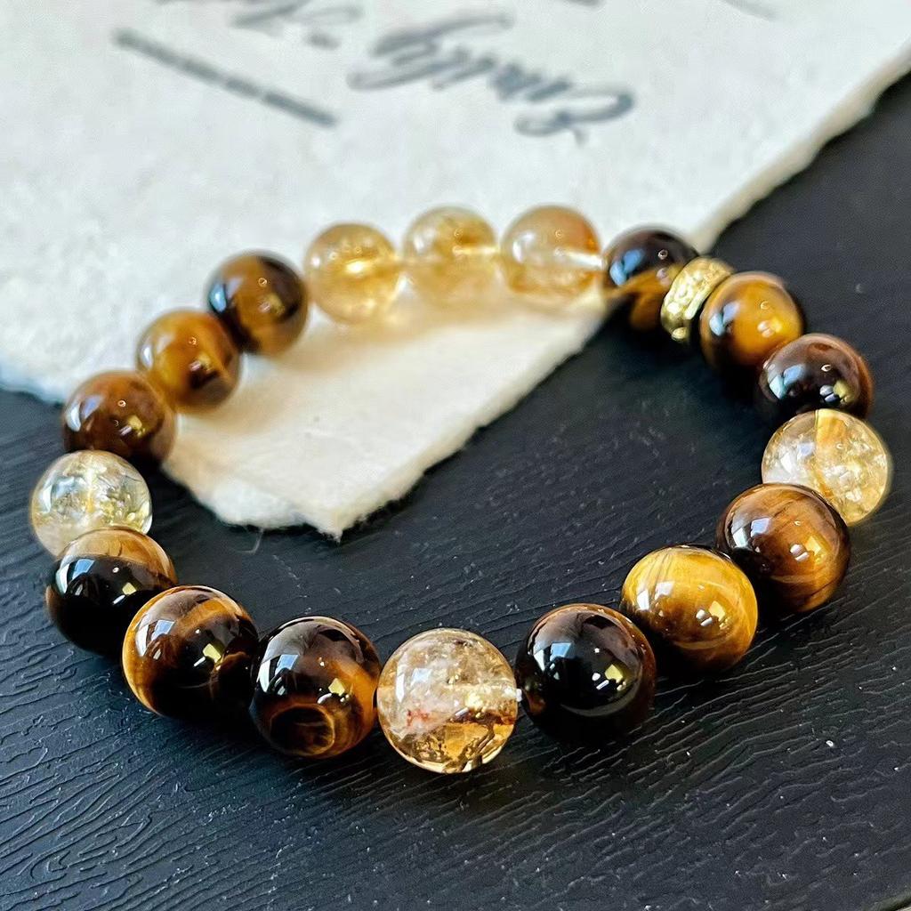10Mm Maillard Style Natural Citrine Bracelet Basic Commuter Natural Tiger's Eye Premium Bracelet