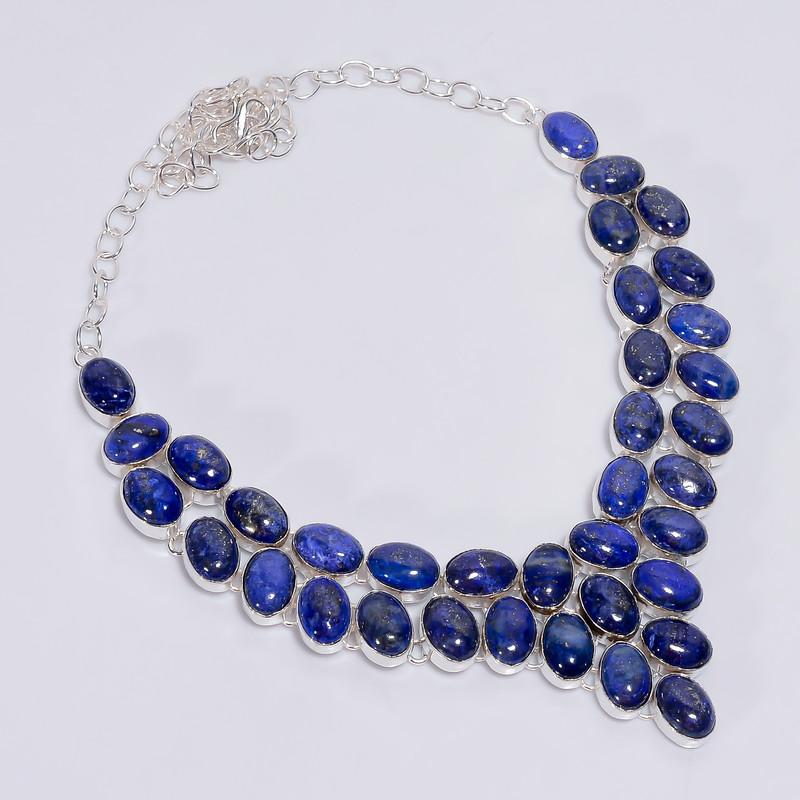 

Excellent Top Grade Qualite 100% Natural Lapis Lazuli Oval Shape Ethnic Handmade Jewelry 925 Steling Silver Necklace 18 WSJ-4769 срібний