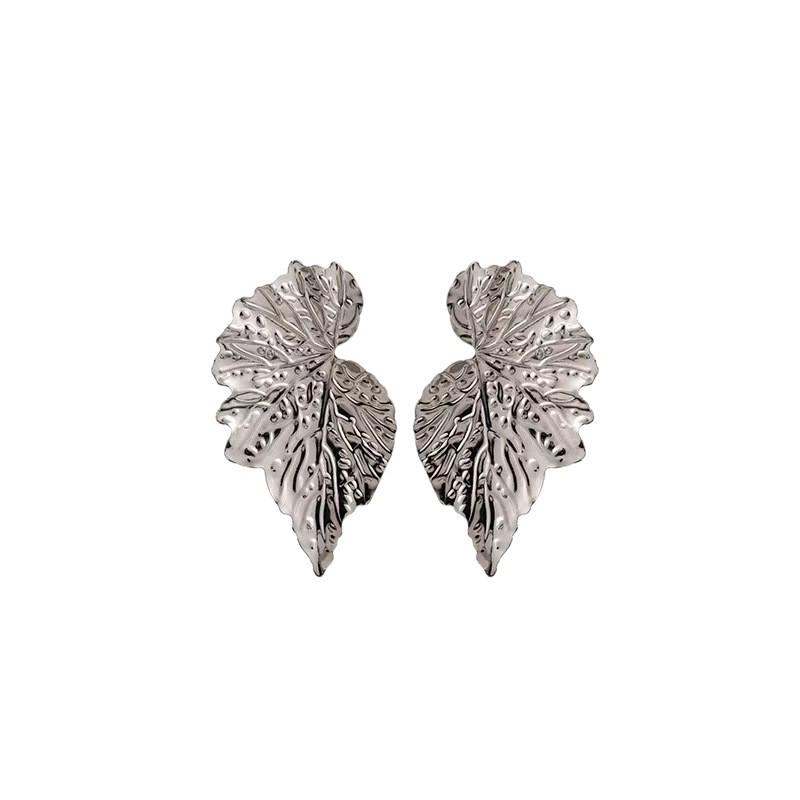 Trendy 2026 European & American 3D Leaf Earrings: Bold Metal Statement Jewelry for Women