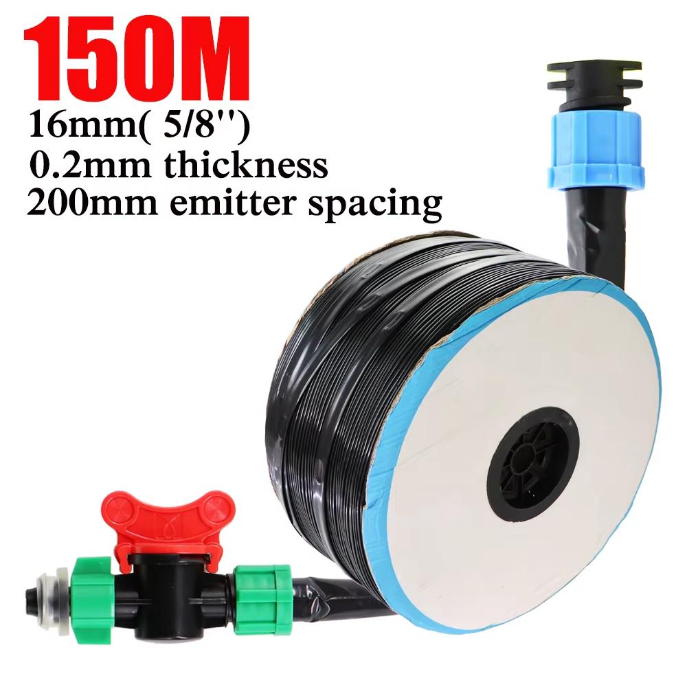 20M-150M 16mm 0.2mm Wall Thickness Spacing Drip Irrigation Tape Dripper Watering System With 5/8'' Garden Connector Accessories
