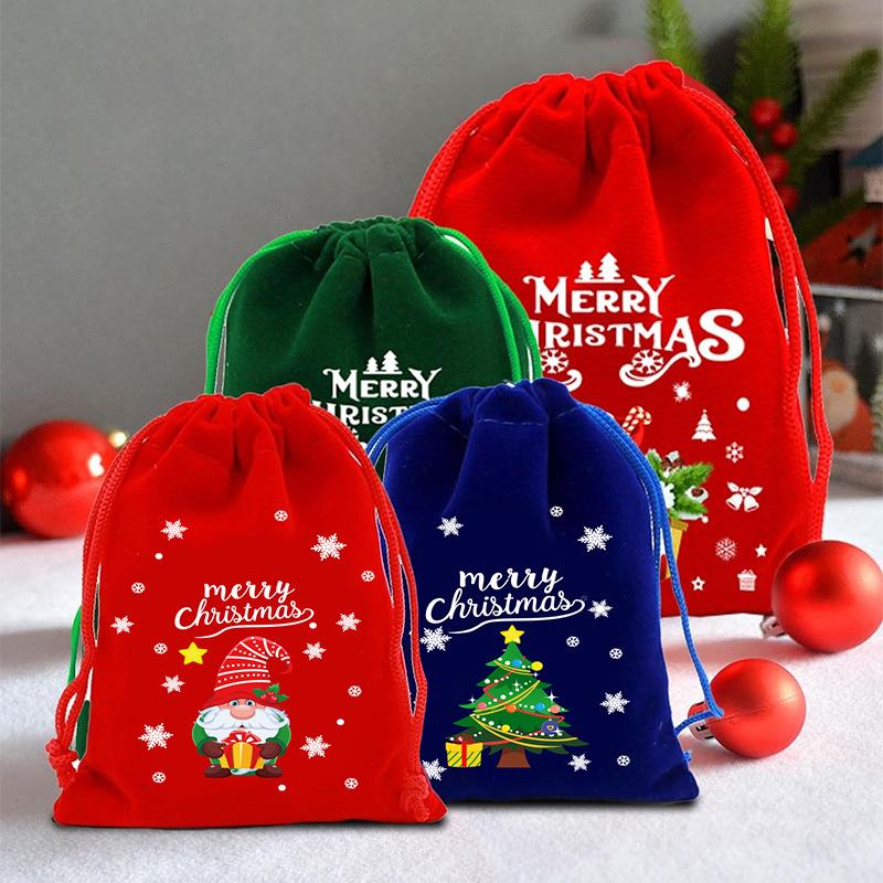 12pcs Christmas Velvet Bags Drawstring Bags Christmas Gift Bags Christmas Eve Apple Bags Red Drawstring Candy Bags
