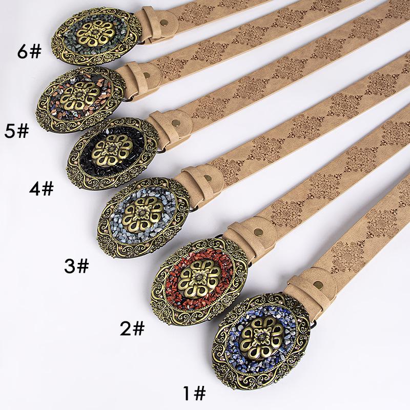 European and American Women's Fashion Turquoise Retro Embossed Belt