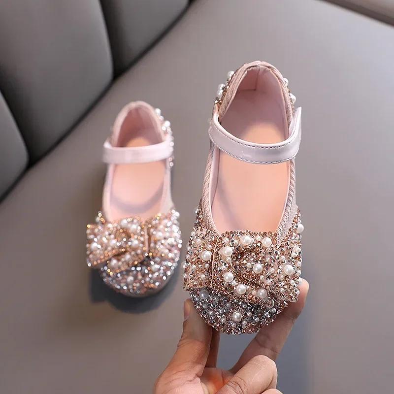 

Children s Leather Shoes Rhinestone Pearl Girl Princess Shoes Fashion Shallow Kids Causal Flat Mary Jane Shoes for Ballet 36