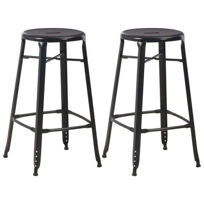 Tabouret de bar - vidaXL - Lot de 2 - Acier - Noir - Non réglable en hauteur