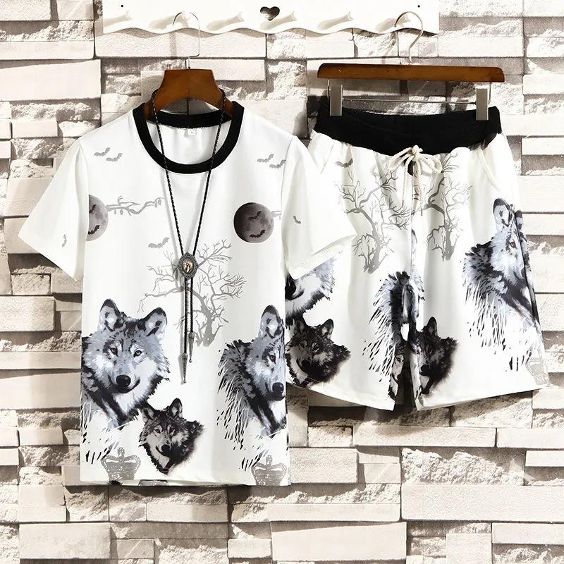 Ice Silk Suit Men's Summer Short-sleeved Shorts Two-piece Trend Men's Casual Sports Suit Summer Men's Clothes