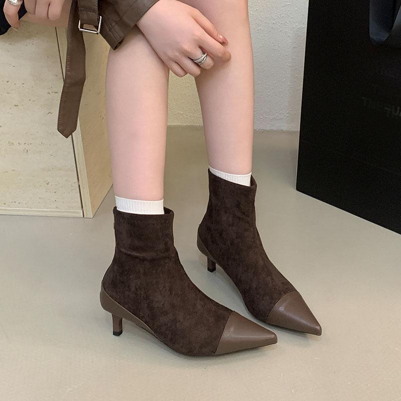 Módní dámské špičaté moderní dámské kotníkové boty s nízkým podpatkem boty módní semišové dámské krátké boty zipy boty lodičky