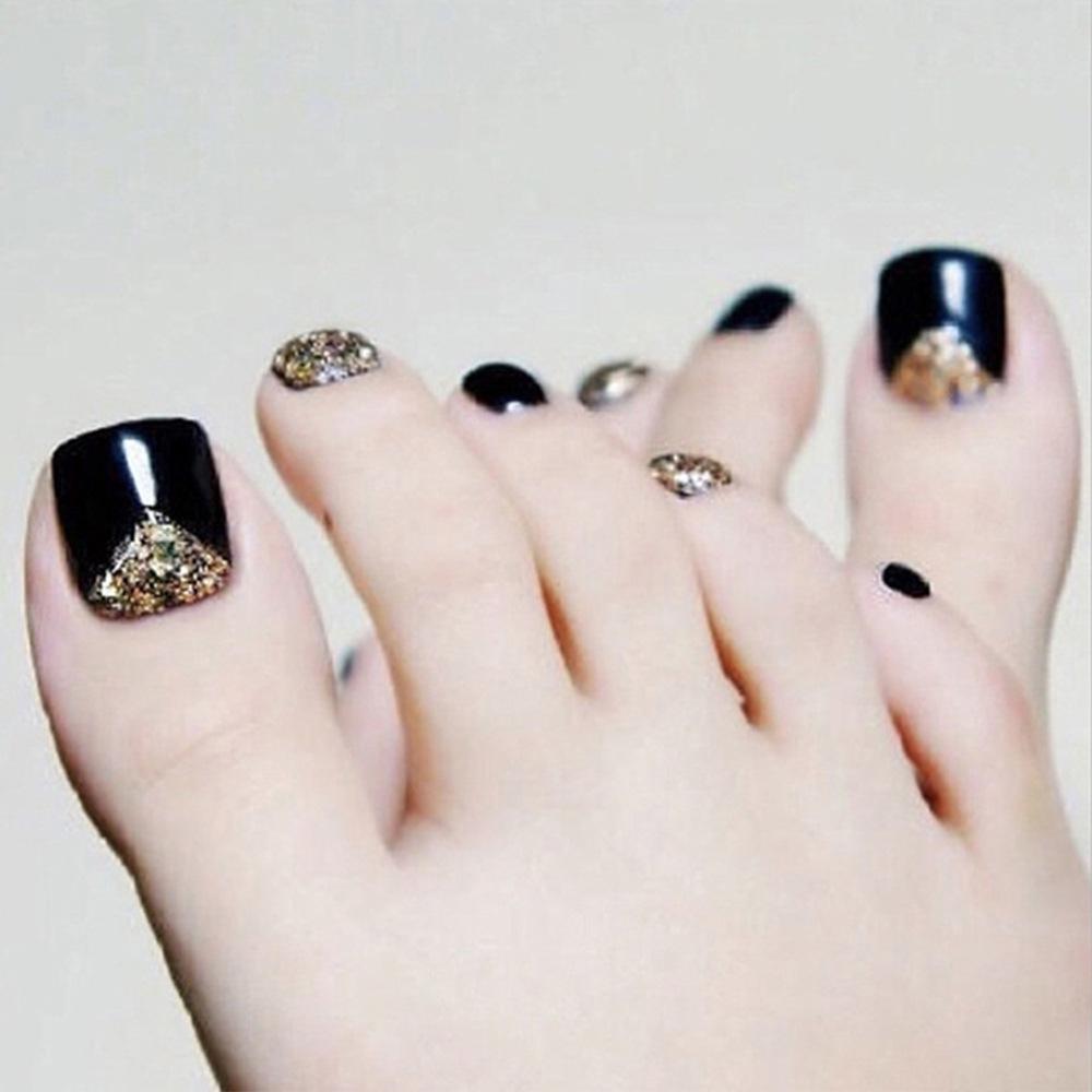 

Black and Gold Glitter Removable Toenail Tips - Autumn Nail Art Design