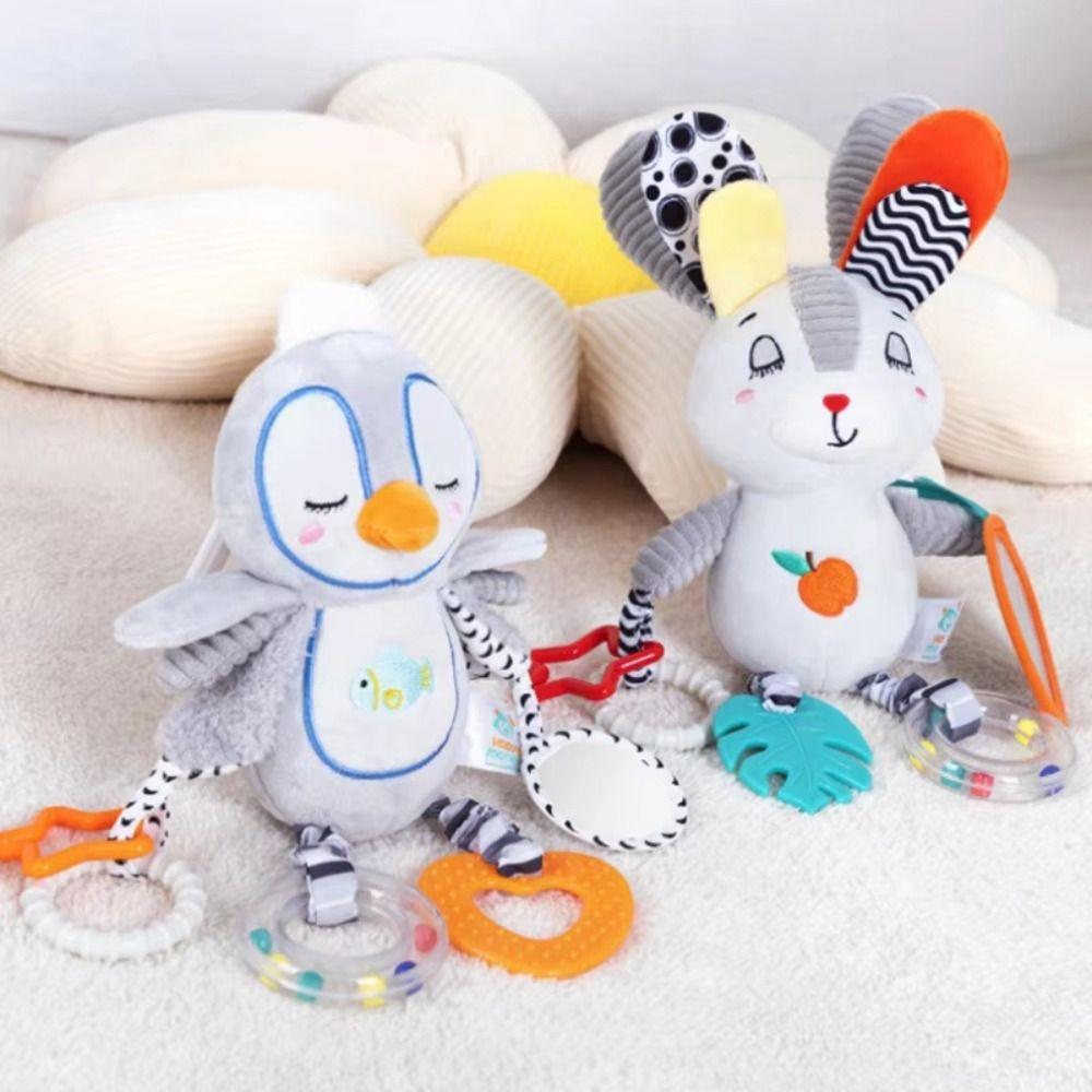Rabbit Penguin Cartoon Animal Bell Toy PP Cotton Plush Rattle Teether Toys  Baby Crib