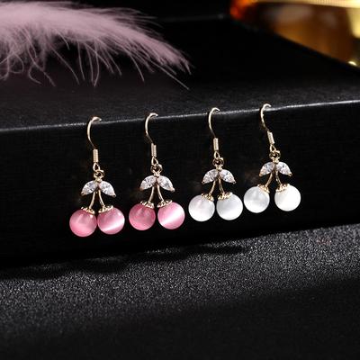 New Earrings: Simple and Sweet Fruit Zircon Earrings, Cat's Eye Stone Cherry Earrings for Women