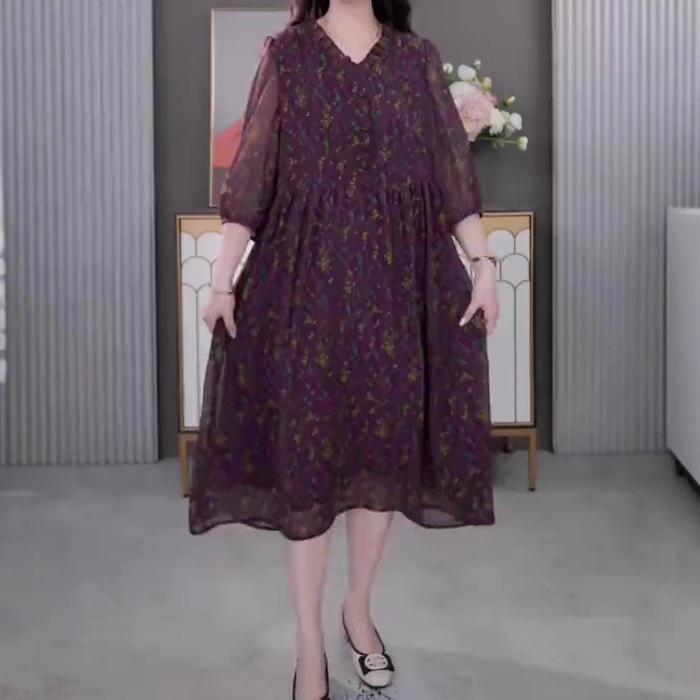 

Floral Chiffon Plus Size Summer Dress, Short Sleeve, Slimming Fit, 240 Jin 3XL 160-180 Jin цветочный