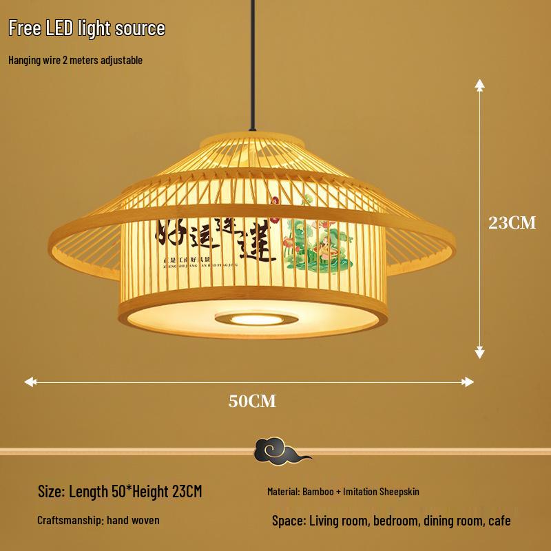 Retro Bamboo Pendant Lamp for Restaurants and Hotels - Chinese Style with Spotlight