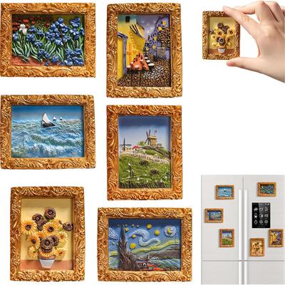 3D Picture Frame Fridge Magnet Unique Art Famous Painting Refrigerator Magnets Home Decor Magnetic Decoration Small Ornaments