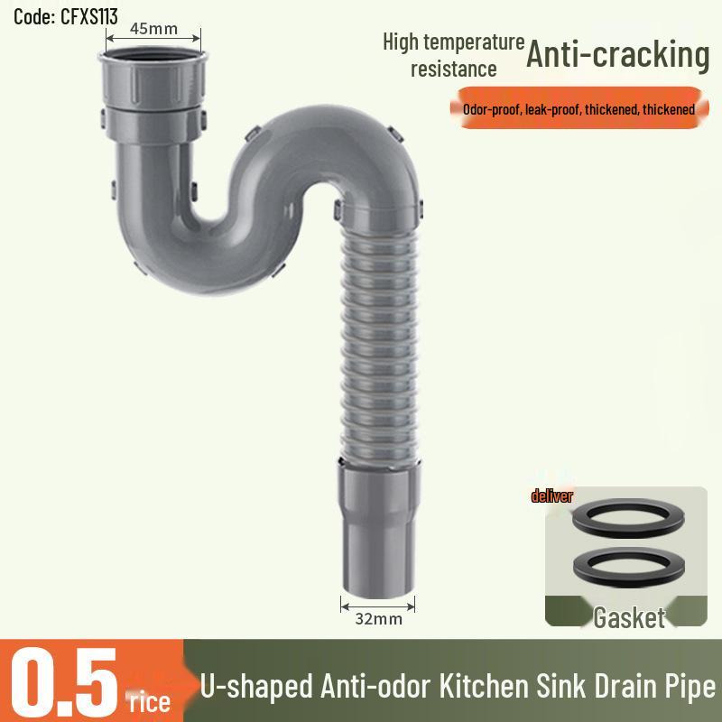 Universal Anti-Odor Kitchen Sink Drain Pipe for Dishwashing & Vegetables - Single Bowl Drainer Hose