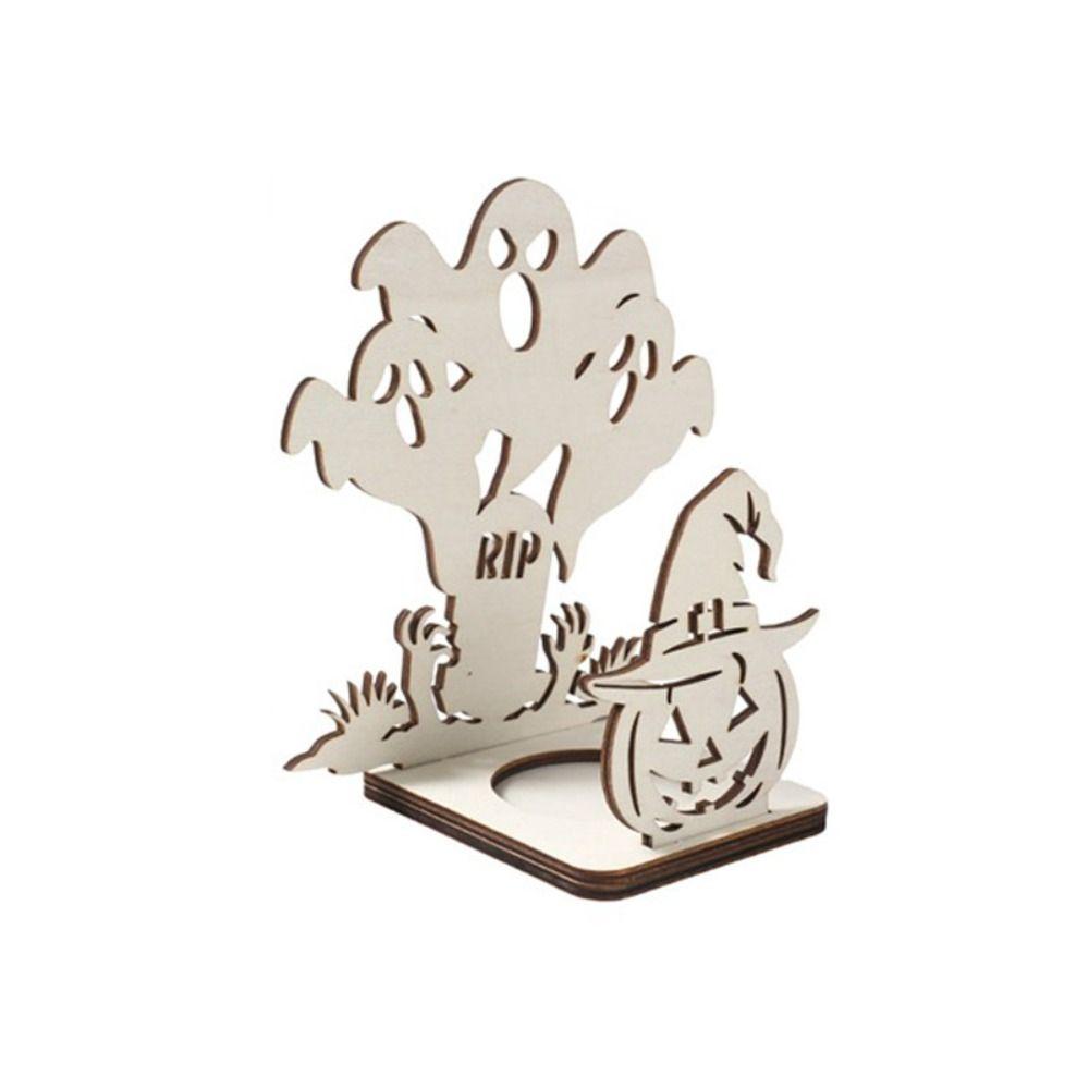 Wooden Material Wooden Candle Holder Shadow Projection Design Halloween Candlestick  Indoor Decor