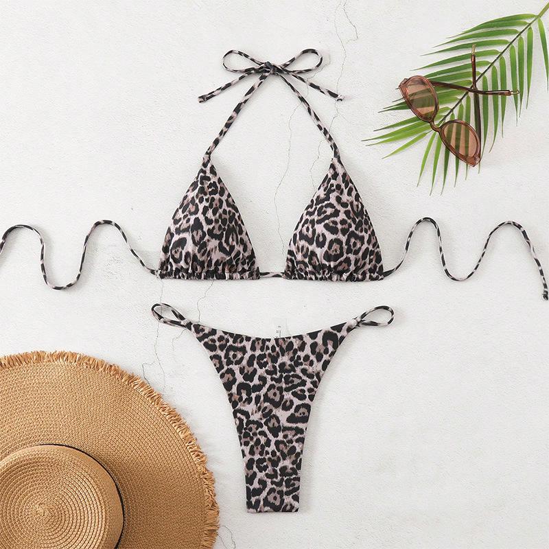 

2025 Leopard Print Lace-Up Bikini Swimwear - European & American Women s Sexy Beachwear S