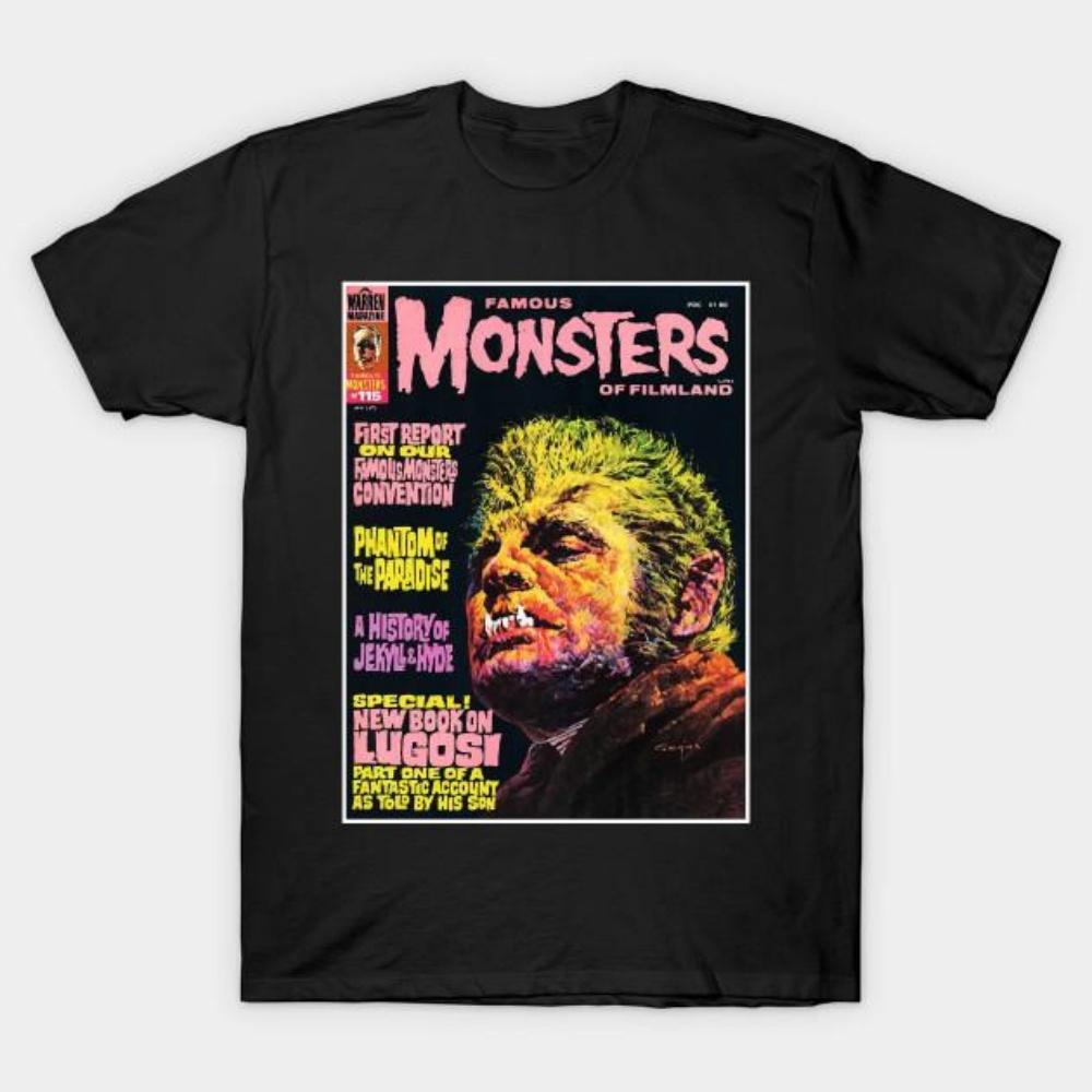 

Мужская черная футболка с принтом Famous Monsters Of Filmland, печать на трансферной бумаге без вырезания, хлопковая футболка S чёрный