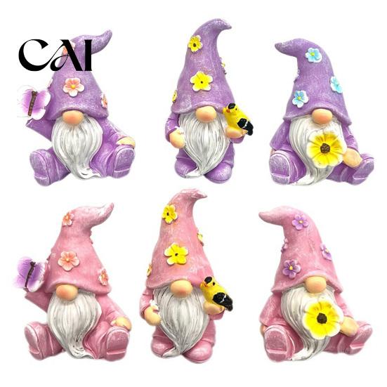 Resin Dwarf Figurines for Patio Balcony Halloween Gnome Statue, Spring Butterfly Bird Flower Weatherproof Lawn Gnomes Yard Figurine Garden Patio, Hand