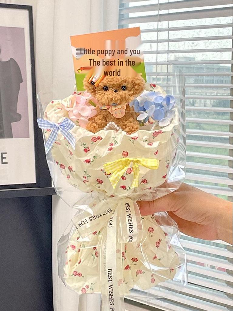 Chenille Puppy Doll Bouquet: Cute Handmade Gift for Best Friends, Girls' Birthdays.